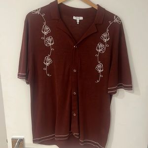 Reiss Maroon Short Sleeve Button Size XL